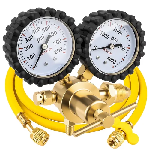Kit regulador de nitrógeno Siasky con salida de llama macho de 1/4 de pulgada, presión de entrega de 0-800 PSI, manguera de 199.9 cm - Regulador de