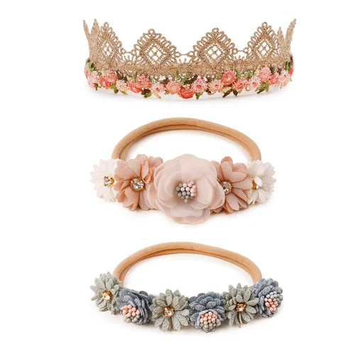 Miniatura 17 de Diadema floral de nailon para bebé, 3 piezas, accesorios para el cabello, regalo para niñas (31#)