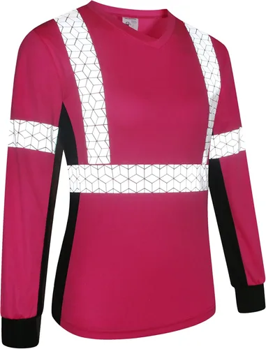 Miniatura 3 de Playera de Seguridad para Mujer, Camiseta Reflectante de Alta Visibilidad para Mujer con Patrón Reflectante Inusual, Manga Corta Transpirable rosa