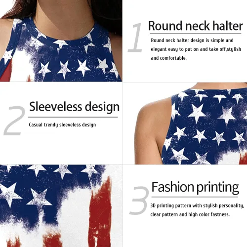 Miniatura 9 de Camiseta corta con bandera estadounidense para mujer, patriótica de Estados Unidos, para el 4 de julio, sexy, expuesta, suave, para verano, sin