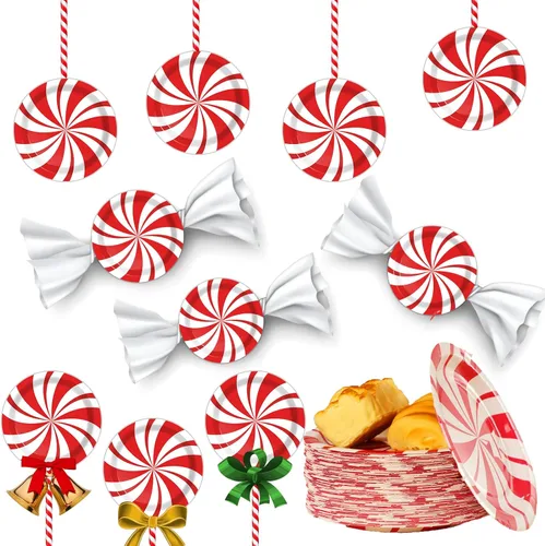 Miniatura 8 de 80 piezas de platos de papel de Navidad de menta de 7 pulgadas, platos desechables de postre de Navidad, dulce de menta, feliz año nuevo