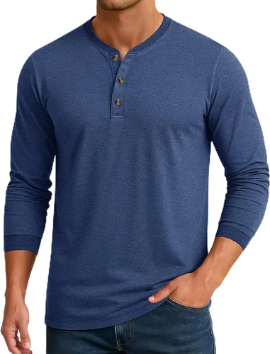 Miniatura 11 de Cotrasen Camisas Henley de Manga Larga para Hombre Camisetas de Algodón con 3 Botones Tops Casuales Básicos de Moda