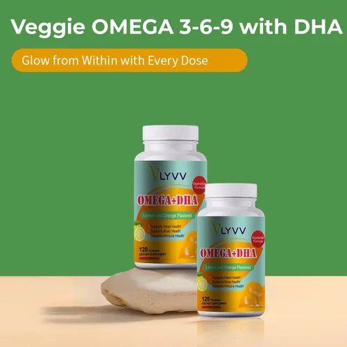 Miniatura 5 de Omega Plus DHA, para adultos y niños, sabor a limón -120 gomitas - Omega 3, 6, 9 y DHA - Promueve la salud del cerebro y el corazón - Veggie - 40