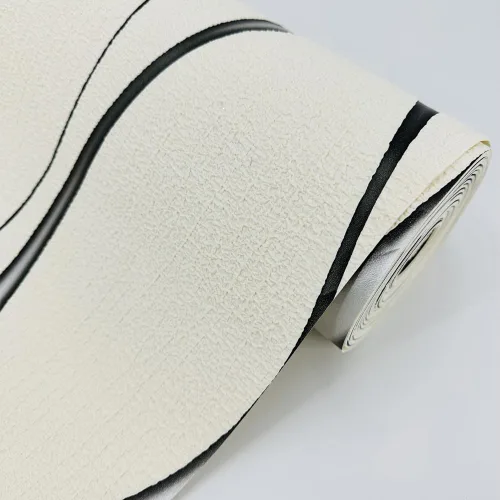 Miniatura 4 de Q QIHANG Moderna curva minimalista 3D ondulación de agua tridimensional flocado no tejido papel tapiz dormitorio sala de estar TV fondo pared Crema