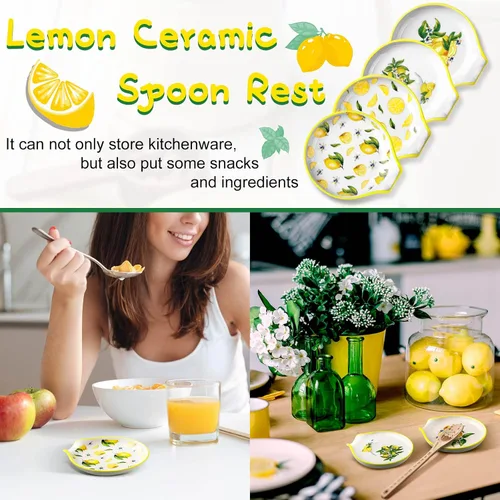 Miniatura 6 de WILLBOND 4 piezas de soporte de cuchara de cerámica para estufa, lindo soporte para cucharas de té de limón, decoración de cocina, casa de campo