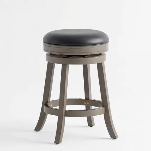 Miniatura 15 de DTY Indoor Living Creede - Taburetes de altura de mostrador de 26 pulgadas, giratorios sin espalda, acabado cereza con asiento de cuero de hueso