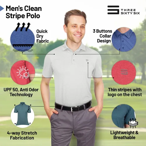 Miniatura 5 de Three Sixty Six Camisas de golf para hombre - Polo de secado rápido para hombre - Elástico en 4 direcciones y UPF 50