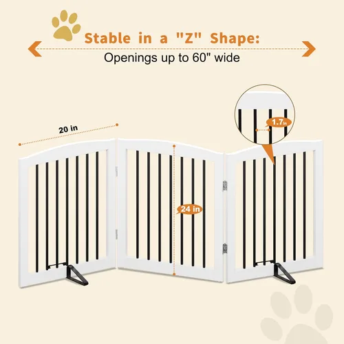 Miniatura 4 de PUPETPO Puerta independiente de madera para mascotas para casa, puerta plegable para perros para interiores, puertas y escaleras, 24 pulgadas