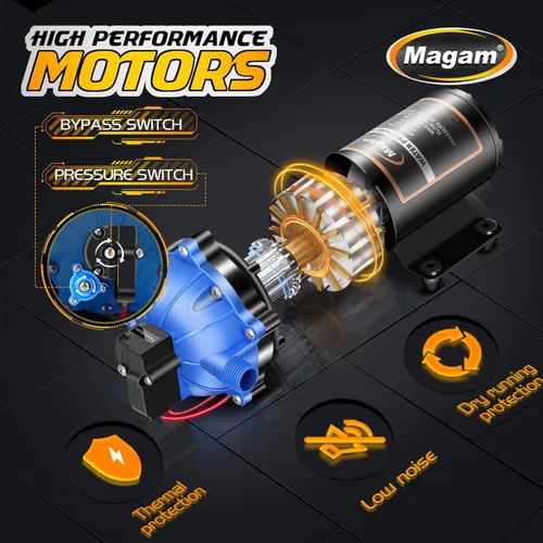 Miniatura 2 de Bomba de agua mejorada de 12 voltios, 7 GPM 70 PSI, diafragma autocebante de cinco cámaras de 12 V CC RV bomba fresca con interruptor de presión