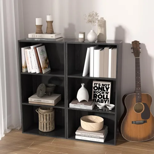 Miniatura 4 de Organizador de Almacenamiento de Madera de 3 Cubos, Estantería Baja de 3 Niveles Organizador de Exhibición de Almacenamiento Independiente, Estante