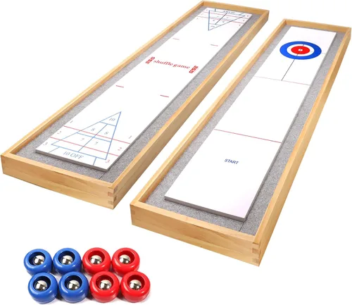 GSE Games & Sports Expert Juego de mesa de Shuffleboard y Curling de madera maciza 2 en 1 con 8 rodillos para familia y amigos