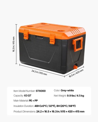 Miniatura 7 de VEVOR Enfriador portátil, ligero, material rígido, aislado, portátil, adecuado para pícnics familiares y viajes largos