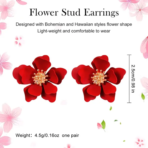 Miniatura 2 de 7 pares de aretes de flores estilo playa boho para mujer, aretes con forma de margarita con brote dorado