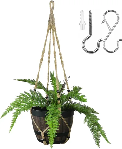 Miniatura 8 de Bouqlife Colgador de macramé grande de 43 pulgadas para macetas de 12 pulgadas, extra largo, sin borlas, cuerda de algodón, soporte para plantas