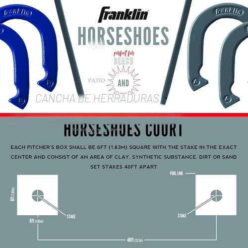 Miniatura 4 de Franklin Sports - Juego de herradura para caballos que incluye 4 herraduras y 2 estacas para jugar en la playa o en el patio trasero, juego clásico