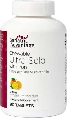 Bariatric Advantage Masticable Ultra Solo con Hierro - Multivitamínico diario una vez al día - para pacientes bariátricos - con tiamina, vitamina A