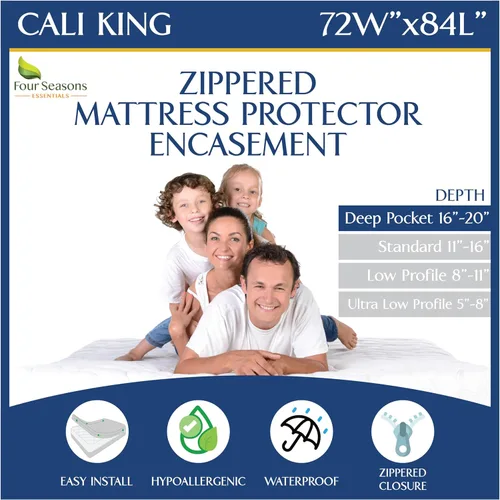 Protector de colchón California King contra chinches, funda impermeable con cremallera - Bolsillo profundo que se adapta hasta 20" de profundidad -