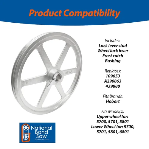 Miniatura 4 de National Band Saw - Polea de rueda para sierra de carne, compatible con Hobart Parts 5700, 5701, 5801, 6801, ML-109653-0000Z