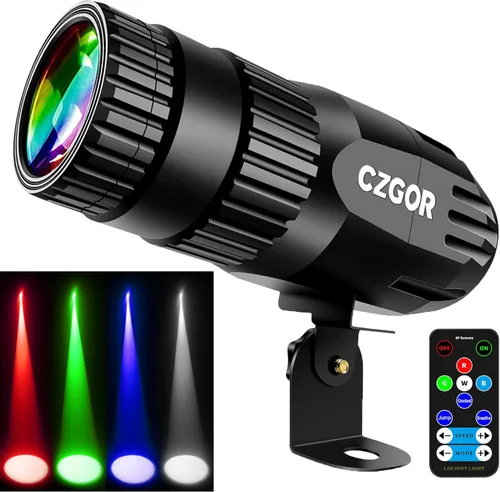 Luz LED Pinspot, Foco para Bola de Discoteca 15W RGBW 4 en 1 Luces de Bola de Espejo con Control Remoto Luz LED Pin Spot Súper Brillante para