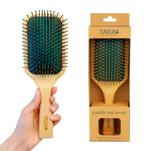 TADA Cepillo de pelo de bambú natural para el crecimiento del cabello para mujeres, hombres y niños, para todo tipo de cabello, cerdas de bambú