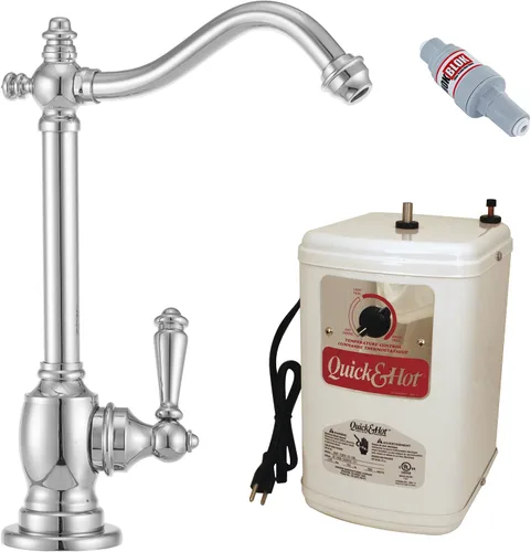 Westbrass D204HFP-26 Victorian 9" Grifo dispensador de agua caliente con 1 manija con sistema de tanque de calefacción instantánea, cromo pulido