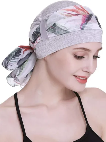 Miniatura 3 de Elegante gorro de quimioterapia con bufandas sedosas para mujeres con cáncer para pérdida de cabello