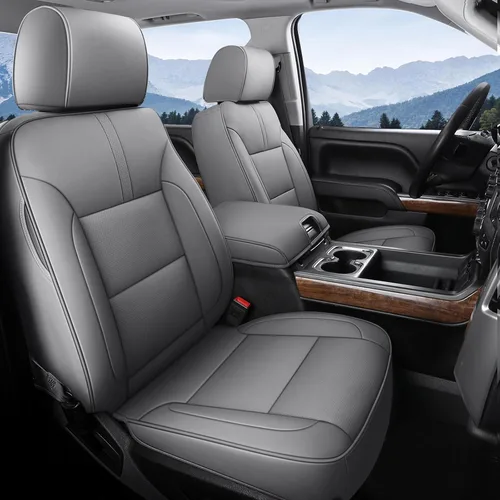 Miniatura 17 de Coverado Fundas de asiento para Chevy Silverado, fundas de asiento de piel sintética para Chevy Silverado GMC Sierra 2007-2025 1500, 2015-2025 Rojo