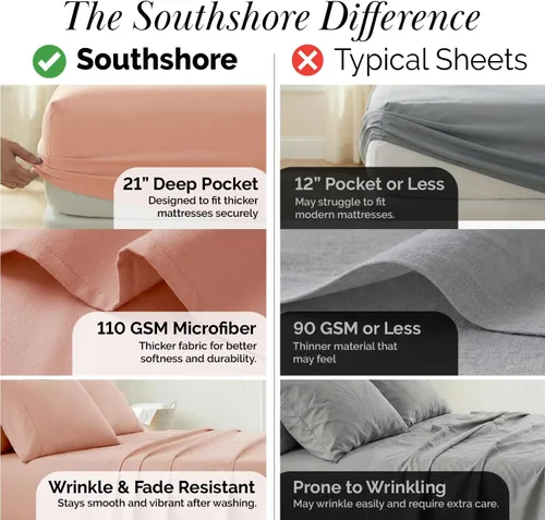 Miniatura 31 de Southshore Fine Living, Inc. Juego de 7 piezas de sábanas King divididas para cama ajustable, juego de sábanas King divididas con bolsillo de 21