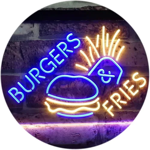 Miniatura 12 de ADVPRO Burgers & Fries Fast Food Open Shop - Letrero de neón LED de doble color, azul y rojo, 16 x 12 pulgadas, st6s43-i3192-br