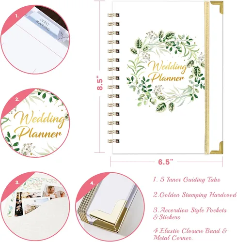 Miniatura 3 de Artan - Agenda de boda y organizador – Planificadores de boda, planificador de boda para novia con 5 secciones con pestañas, 6.5 x 8.5 pulgadas
