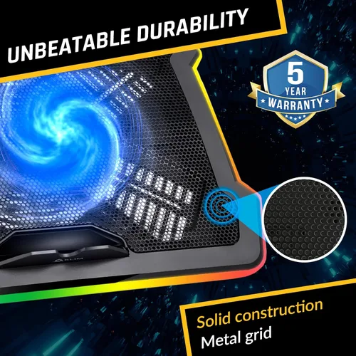 Miniatura 7 de KLIM Ultimate - Almohadilla de refrigeración RGB para laptop con borde LED, nuevo - Enfriador para laptop para juegos - Ventilador alimentado por