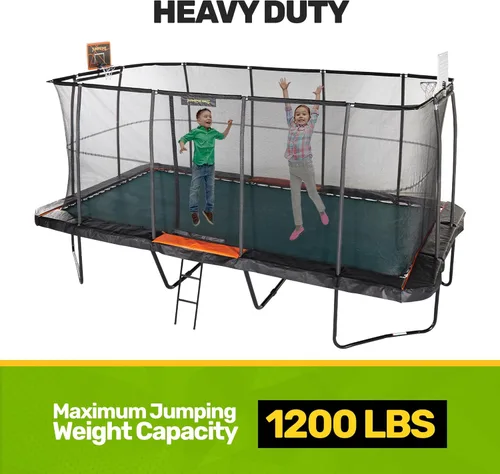 Miniatura 4 de JumpKing Trampolín rectangular para exteriores con recinto, escalera y red, cama elástica recreativa grande para niños y adultos, cumple con ASTM