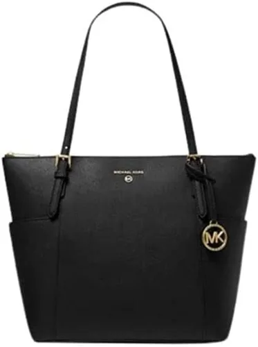 Michael Kors Bolso de hombro grande de piel saffiano con cremallera superior para mujer, Negro, 42x29x12 cm (B x H x T)