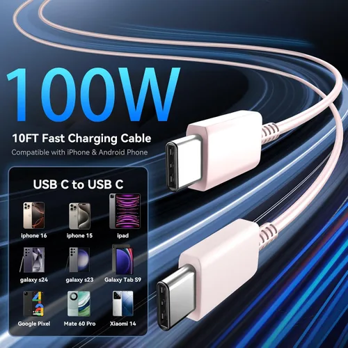 Miniatura 5 de Cargador para teléfono 17 16 Pro Max de carga rápida, bloque de carga USB C súper rápido de 45 W con cable de carga rápida extra largo de 10 pies