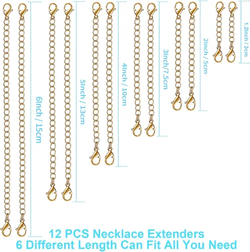 Miniatura 2 de UUBAAR 12 extensores de collar, cadena de extensión de collar de acero inoxidable para joyas, pulseras y tobilleras