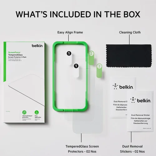 Miniatura 3 de Belkin Protector de pantalla de vidrio templado – Protector de pantalla para iPhone 14 Pro – Incluye calcomanías guía para una fácil alineación