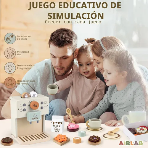 Miniatura 6 de Airlab Juego de Cafetera de Juguete para Niños Accesorios de Cocina de Madera Juego de Café para Niños Pequeños de Pretensión Regalos de Cumpleaños