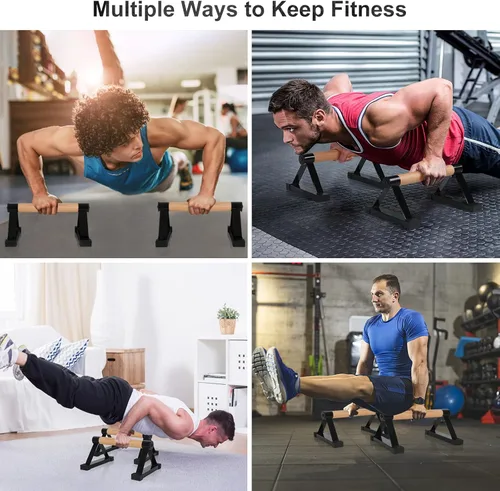 Miniatura 7 de Barras de flexiones de madera, barras paraletas, barras antideslizantes para parada de manos para calistenia, fitness, entrenamientos de piso, Negro