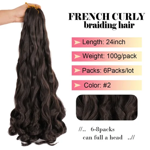 Miniatura 3 de WIPPORYA Cabello Rizado Francés para Trenzar de 24 Pulgadas, 6 Paquetes de Cabello Ondulado Suelto Elástico para Crochet Pre-Estirado 3.53
