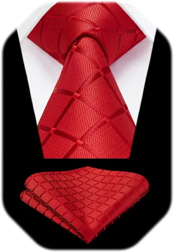 Miniatura 128 de HISDERN Conjunto de corbata a cuadros a cuadros pañuelo tejido clásico formal para hombre corbata y bolsillo cuadrado