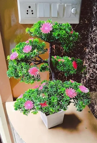 Miniatura 4 de Árbol bonsái artificial, planta bonsái artificial para decoración del hogar, plantas de interior, árbol de gran tamaño con flores (flores rosadas)