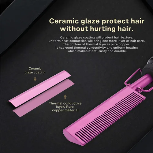 Miniatura 5 de Peine Caliente Eléctrico Alisador de Cabello Peine de Prensado con Calor Plancha Plana Rizadora Cepillo Alisador de Cabello para Negro Natural