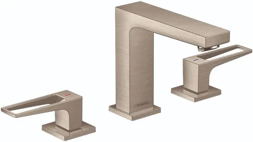 hansgrohe Metropol 74516821 - Grifo moderno para lavabo de baño de bajo flujo con 2 manijas y 3 5 pulgadas de alto en níquel cepillado, 74516821