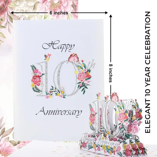 Miniatura 2 de iGifts And Cards Tarjeta de Felicitación Emergente 3D del Feliz 10º Aniversario Hito - Pareja Perfecta, Matrimonio, Boda, Elegante, Almas Gemelas