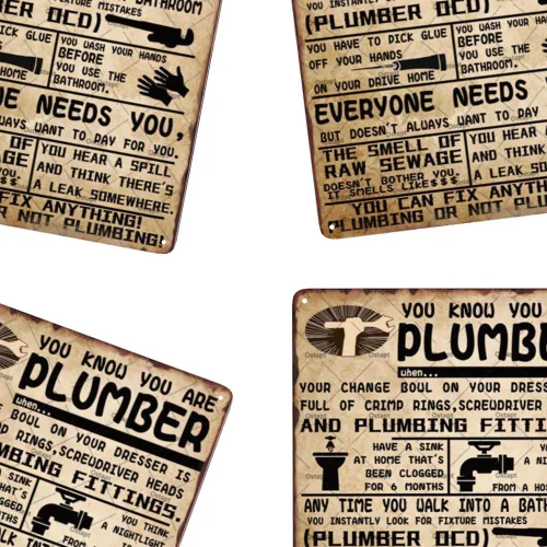 Miniatura 5 de Decoración de pared retro de plomería con texto en inglés «You Know You Are A Plumber Metal Tin Signs», póster divertido para cocina, baño, baño