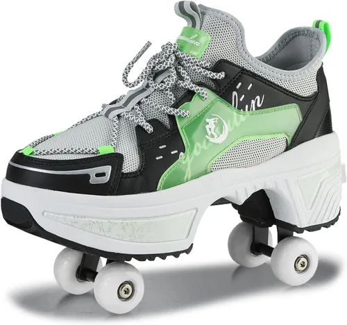 Miniatura 19 de Zapatos de patinaje para mujer, cuatro rondas, zapatos de patines de ruedas para niños que se convierten en patines de ruedas, zapatos ligeros al