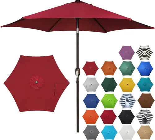 Miniatura 9 de Blissun sombrilla de patio de 7.5 pies, sombrilla de jardín, sombrilla de mercado al aire libre con botón de inclinación y manivela, gris oscuro