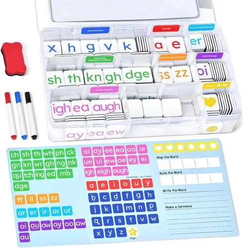 JoyCat 265 Fichas Magnéticas de Letras Fonéticas - Hooked on Phonics, Set de Juegos de Lectura ABC con Carpeta para Formar Palabras y Estuche de