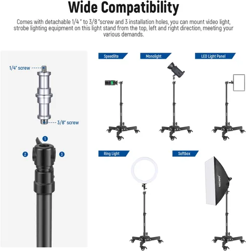 Miniatura 2 de NEEWER – Soporte de luz resistente con ruedas, 2.4 pies de altura máxima, soporte de trípode plegable para disparos de ángulo bajo/sobre mesa