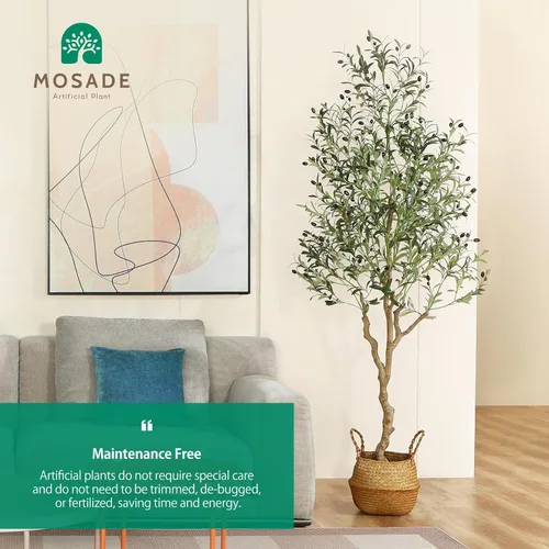 Miniatura 4 de MOSADE Árbol de olivo artificial de 7 pies de planta de seda de olivo artificial y canasta de hierba marina hecha a mano, árbol de seda topiario